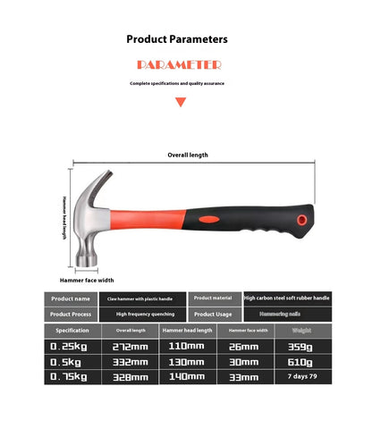 Fiber Handle Nail Hammer Wholesale Hammer Plastic Coated Claw Hammer