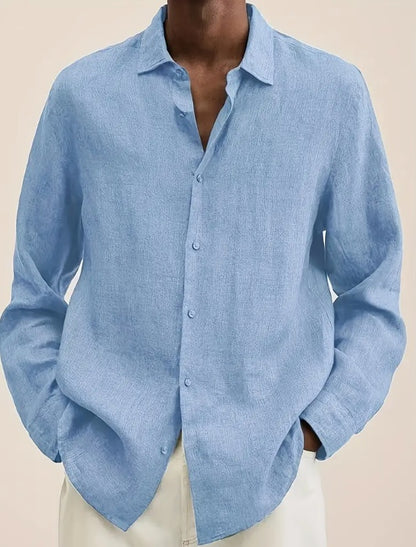 New Solid Color Long Sleeve Shirt Casual Stand Collar Shirt For Men