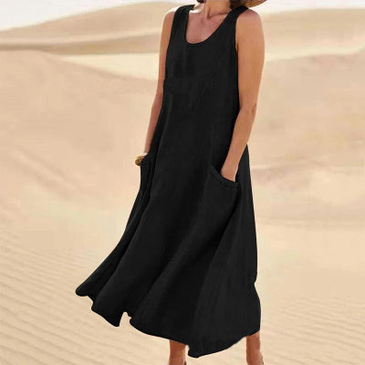 Summer Sleeveless Long Dress With Pockets Fashion Casual Loose Dresses Women's Clothing