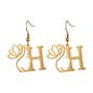 Lotus Letter Pendant Earrings A- Z Initial Stainless Steel Women's Earrings