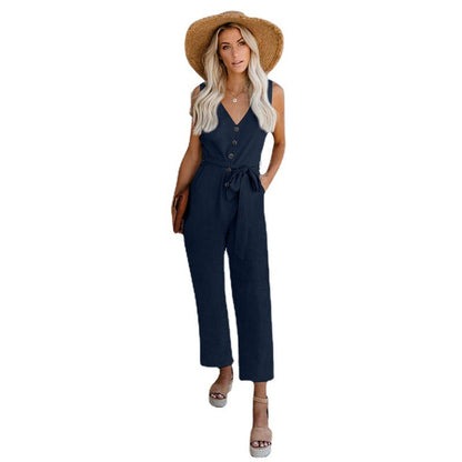 Casual Wide Leg Pants Waist Tie Jumpsuit