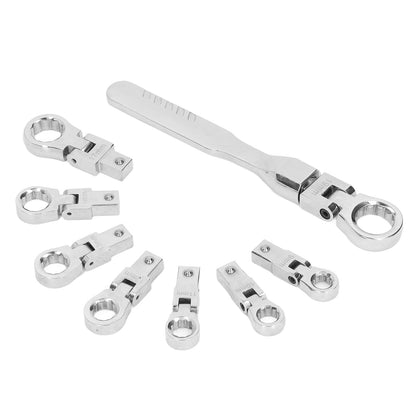 9Pcs Interchangeable Ratchet Wrench Chromium Vanadium Steel Box Wrench Set for Automotive Industrial