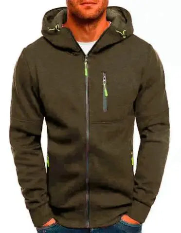 Men's Fleece Color Hoodie Zip Front Hooded Sweatshirt