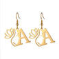 Lotus Letter Pendant Earrings A- Z Initial Stainless Steel Women's Earrings