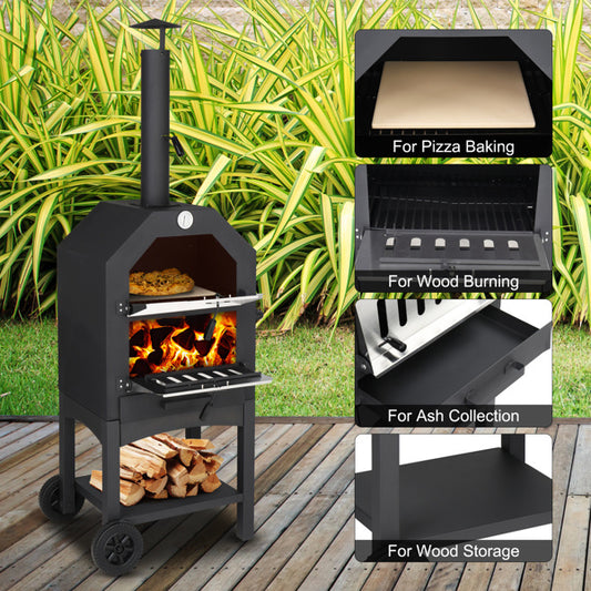 Freestanding Carbon Grill With Chimney, Wheels, Pizza Stone, And Pizza Shovel