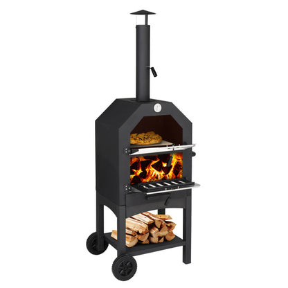 Freestanding Carbon Grill With Chimney, Wheels, Pizza Stone, And Pizza Shovel