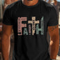 Men's Casual Round Neck T-shirt With Inspirational Bible Scripture Print, Regular Style Short Sleeved Knitted Fabric Top, Suitable For Summer Outings