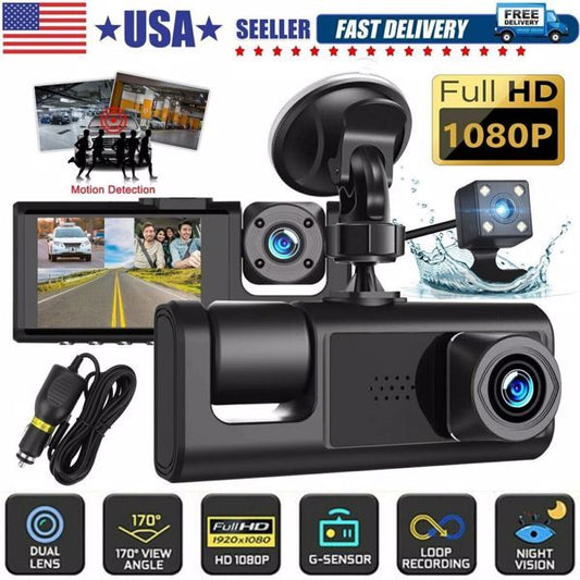 Car Dual Lens Dash Cam HD 1080P Front, Rear, Internal Video Recorder Camera G Sensor