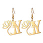 Lotus Letter Pendant Earrings A- Z Initial Stainless Steel Women's Earrings