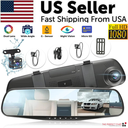 1080P HD Rearview Mirror Car DVR Dual Dash Cam Camera Front Rear Video Recorder