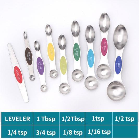 Magnetic suction double head measuring spoon 9-piece set of stainless steel baking household kitchen salt spoon