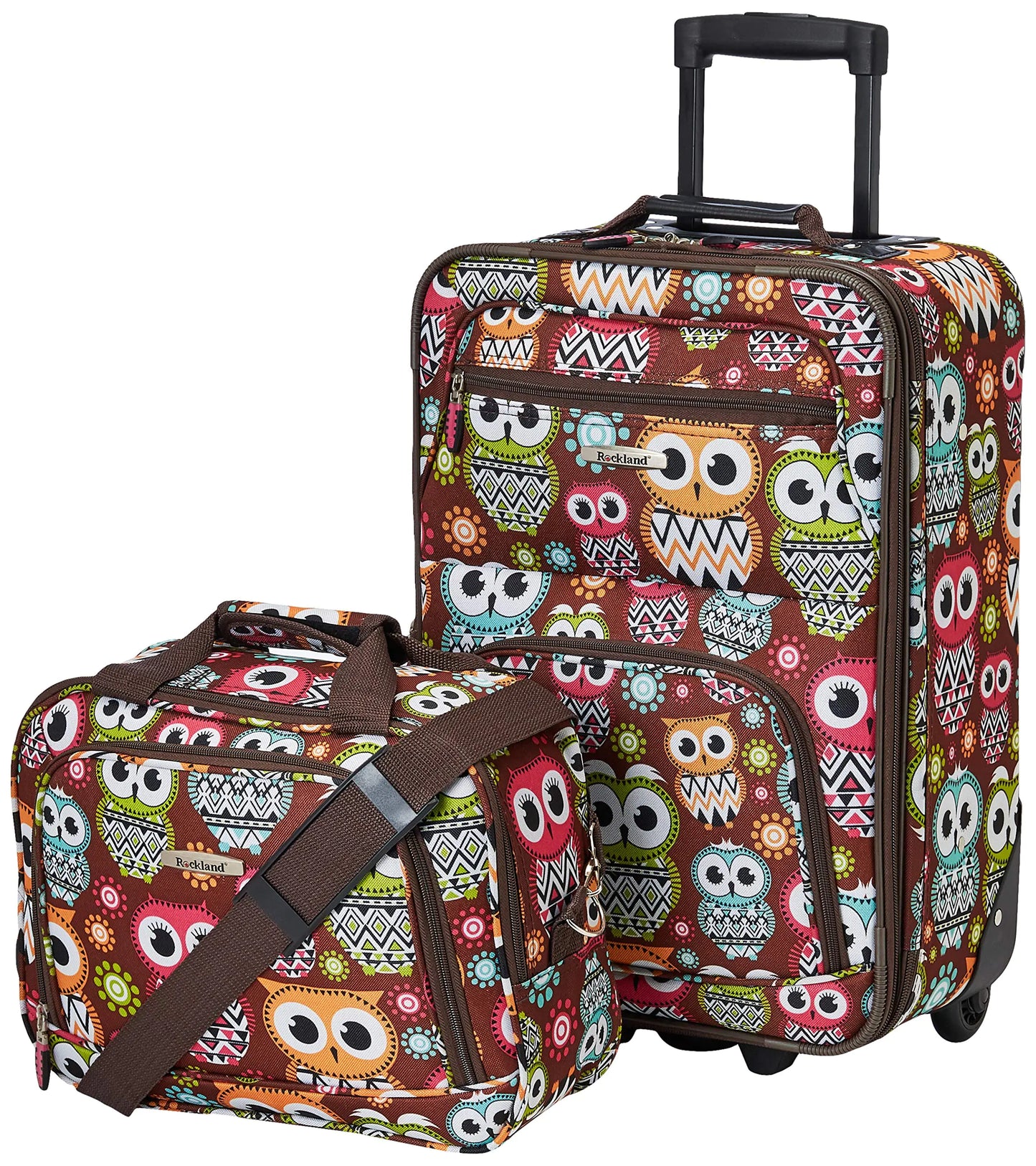 Rockland Fashion Softside Upright Luggage Set, Expandable, Owl, 2-Piece (14/19) 2-Piece Set (14/20) Frustration-Free Packaging