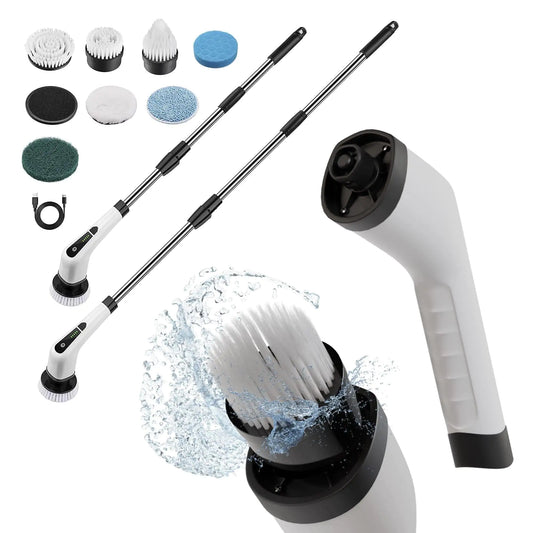 Portable Electric Spin Scrubber for Cleaning Bathroom Kitchen Car White 7 in 1