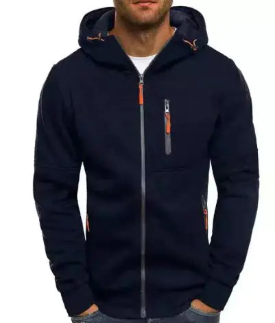 Men's Fleece Color Hoodie Zip Front Hooded Sweatshirt