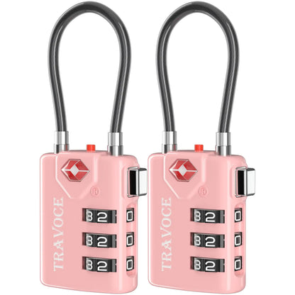 Search Alert TSA Approved Travel Combination Luggage Cable Locks for Suitcase, Gym Locker,Toolbox,Backpack 1,2,4,6 &10 pk Pink 2 Pack