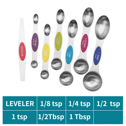 Magnetic suction double head measuring spoon 9-piece set of stainless steel baking household kitchen salt spoon