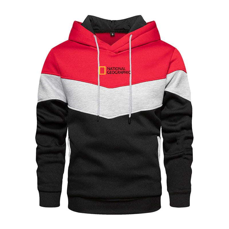 Men's Casual Sports Panel Hooded Pullover Sweatshirt