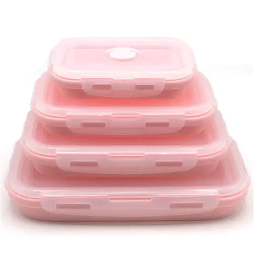 4pcs/set Silicone Rectangle Lunch Box Collapsible Bento Box Folding Food Container Bowl 300/500/800/1200ml for Dinnerware