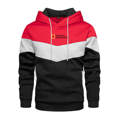 Men's Casual Sports Panel Hooded Pullover Sweatshirt