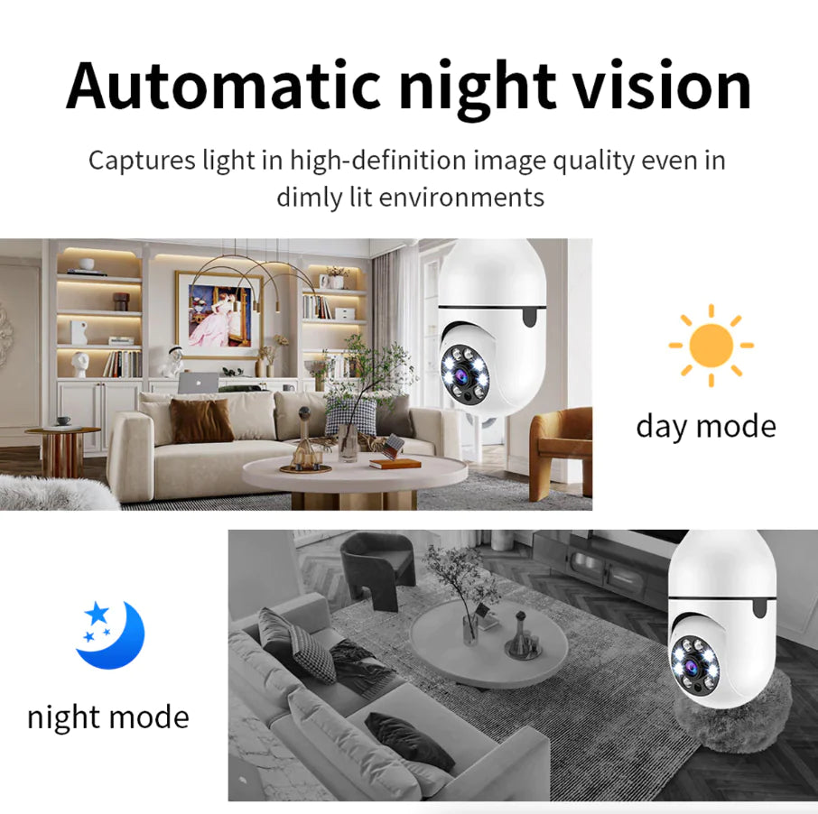 360° 1080P IP E27 Light Bulb Camera Wi-Fi IR Night Smart Home Wireless Security