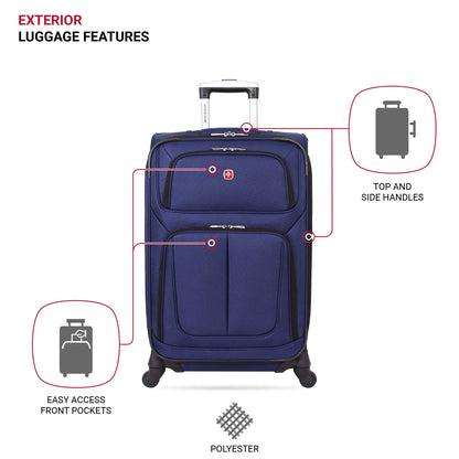 SwissGear Sion Softside Expandable Luggage, Blue, Checked-Medium 25-Inch