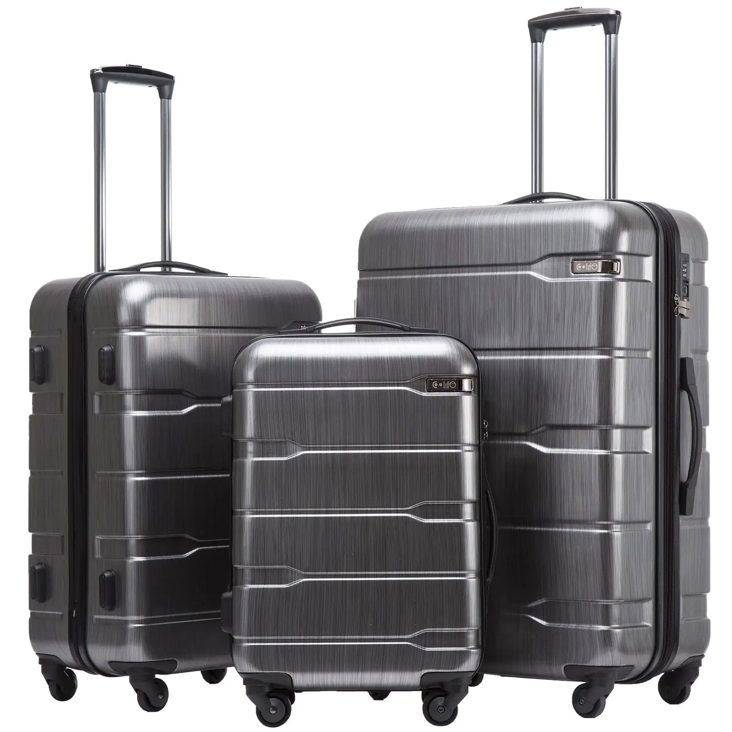 Coolife Luggage Expandable 3 Piece Sets PC+ABS Spinner Suitcase 20 inch 24 inch 28 inch (Charcoal., 3 piece set) Charcoal.