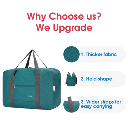 For Spirit Airlines Personal Item Bag 18x14x8 Foldable Travel Duffel Bag Tote Carry on Luggage Duffle Overnight for Women and Men 1112-Thick Series Teal