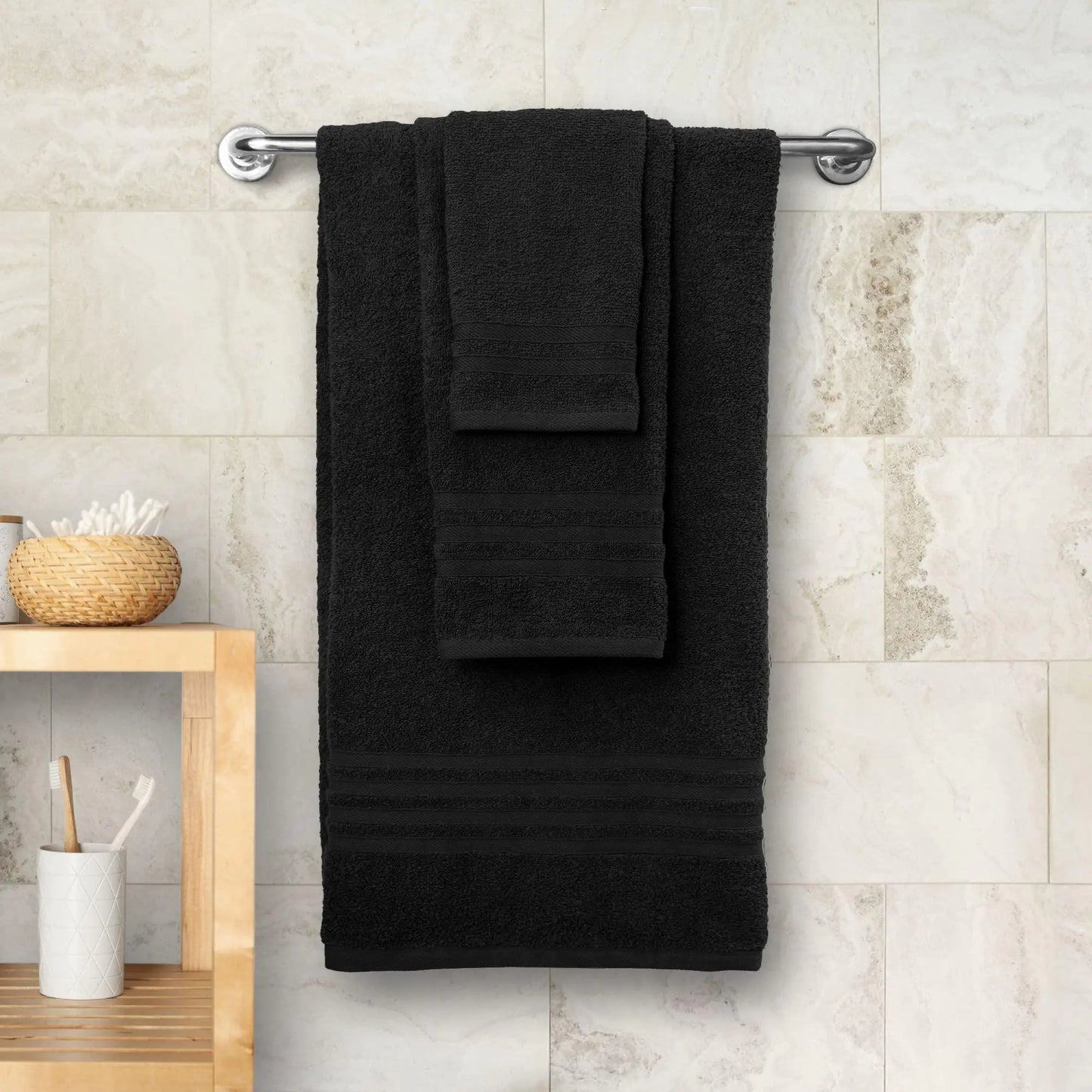 12 Pcs Bath Towel Set for Bathroom Wealuxe Collection Black 100% Cotton Soft