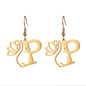 Lotus Letter Pendant Earrings A- Z Initial Stainless Steel Women's Earrings