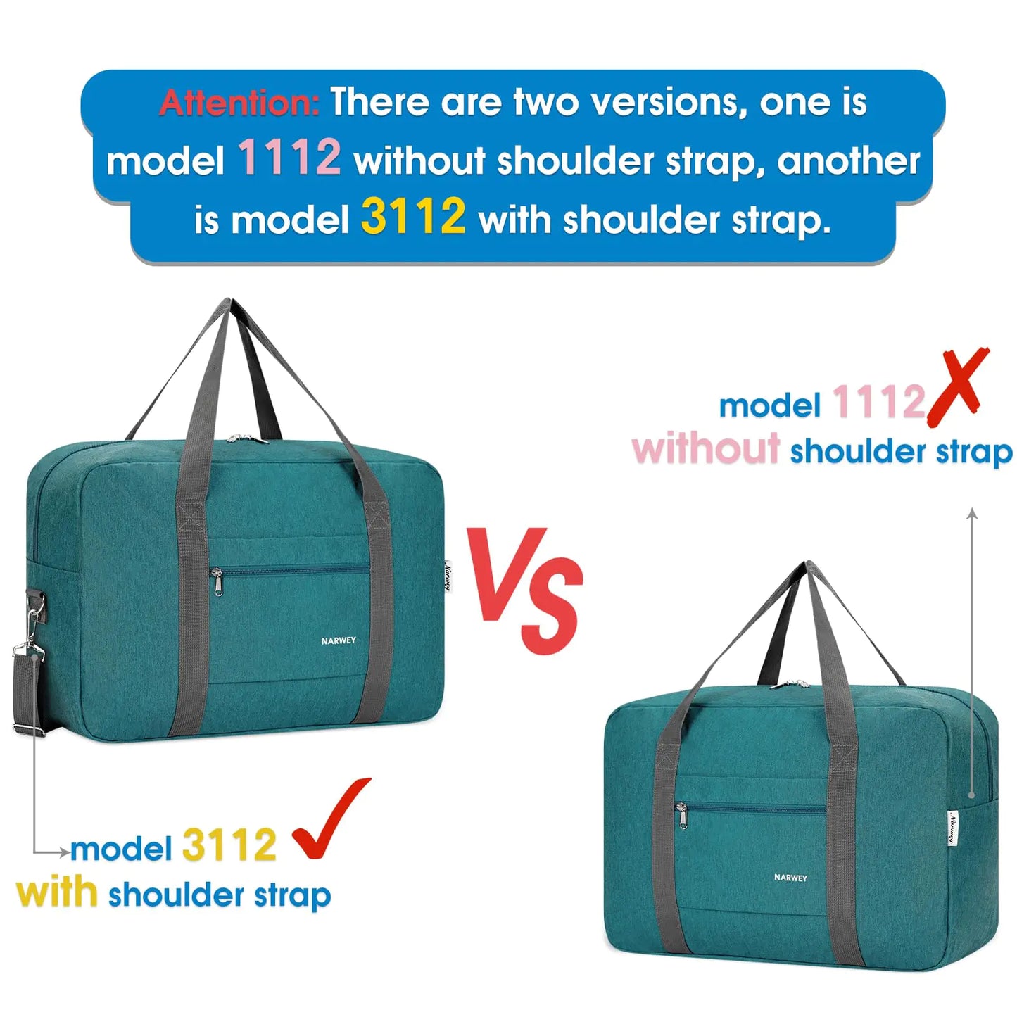 For Spirit Airlines Personal Item Bag 18x14x8 Foldable Travel Duffel Bag Tote Carry on Luggage Duffle Overnight for Women and Men 1112-Thick Series Teal