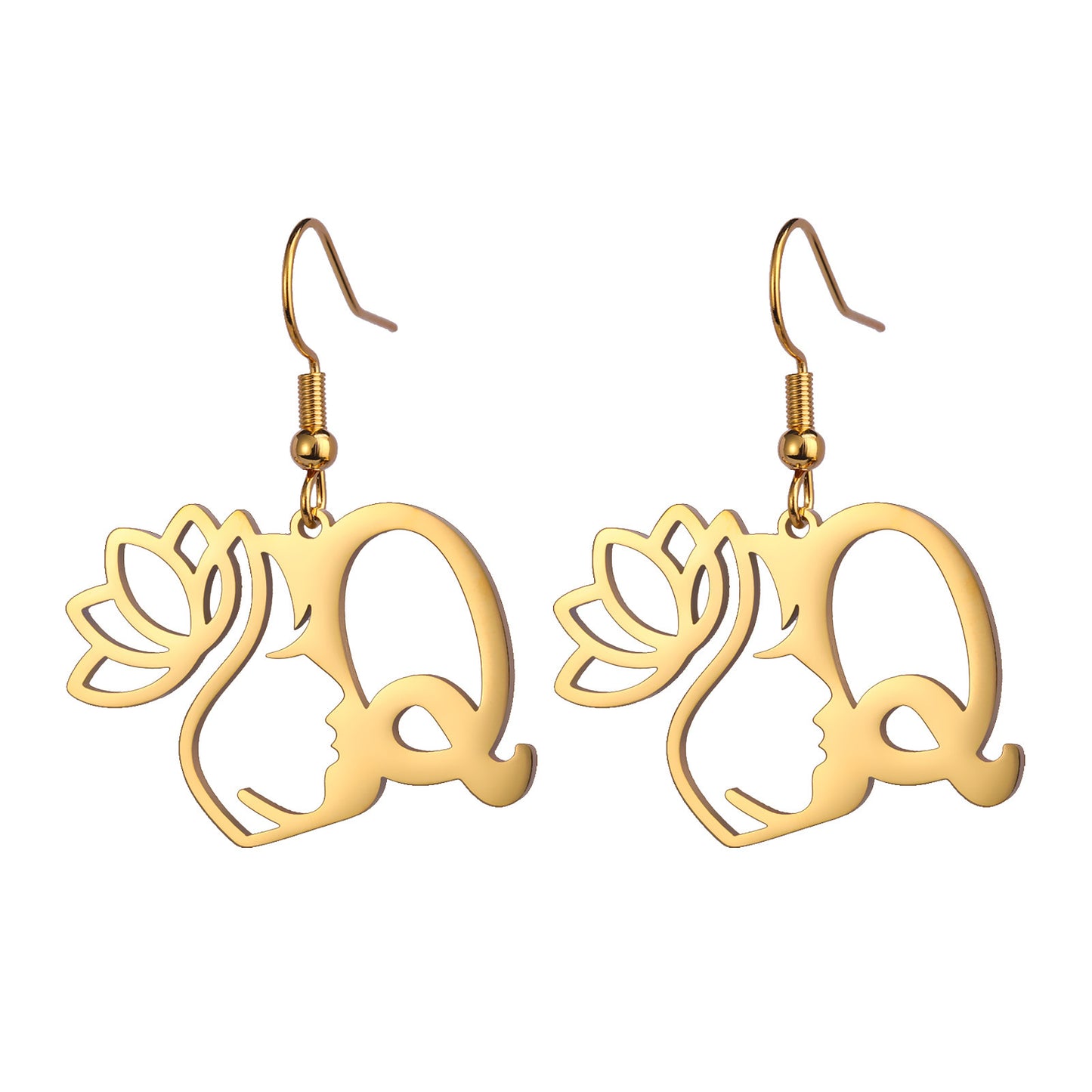 Lotus Letter Pendant Earrings A- Z Initial Stainless Steel Women's Earrings