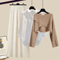 3pcs Knitted Sweater Suit With Shirt And Wide Leg Pants Autumn And Winter Suit Women