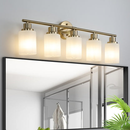 5 Lamps Gold Bathroom Vanity Lamp, Frosted Glass Shade, Modern Wall Mounted Lighting - No Bulbs Unavailable Platforms- Temu