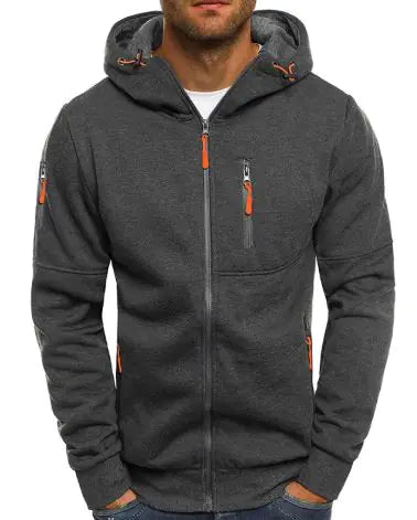 Men's Fleece Color Hoodie Zip Front Hooded Sweatshirt