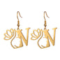 Lotus Letter Pendant Earrings A- Z Initial Stainless Steel Women's Earrings