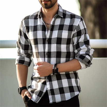 European And American Long Sleeve Loose 3D Personalized Printed Plaid Design Striped Shirt