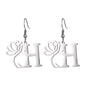 Lotus Letter Pendant Earrings A- Z Initial Stainless Steel Women's Earrings