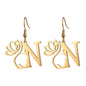 Lotus Letter Pendant Earrings A- Z Initial Stainless Steel Women's Earrings