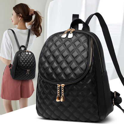 New Leisure Soft Leather Lingge Backpack For Women