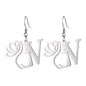 Lotus Letter Pendant Earrings A- Z Initial Stainless Steel Women's Earrings
