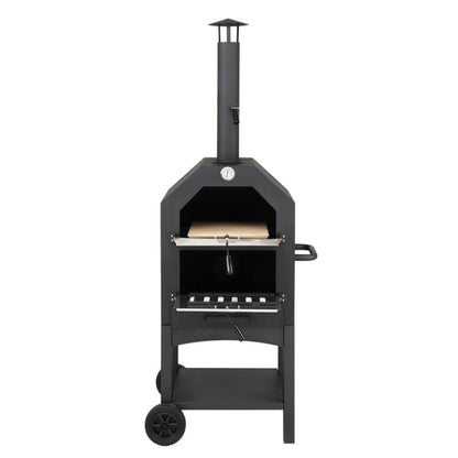 Freestanding Carbon Grill With Chimney, Wheels, Pizza Stone, And Pizza Shovel