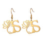 Lotus Letter Pendant Earrings A- Z Initial Stainless Steel Women's Earrings