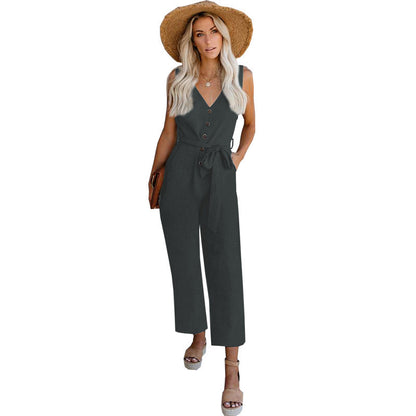 Casual Wide Leg Pants Waist Tie Jumpsuit