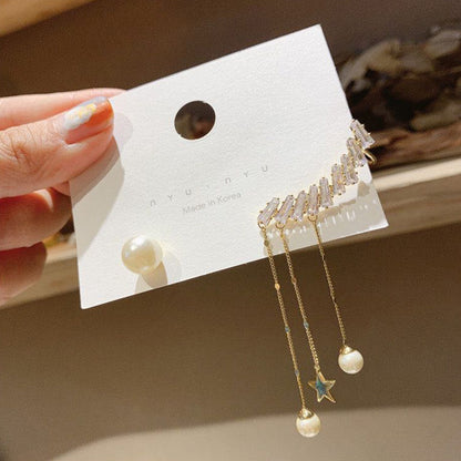 925 Silver Needle Zircon Earrings Long Tassel Ear Cuff