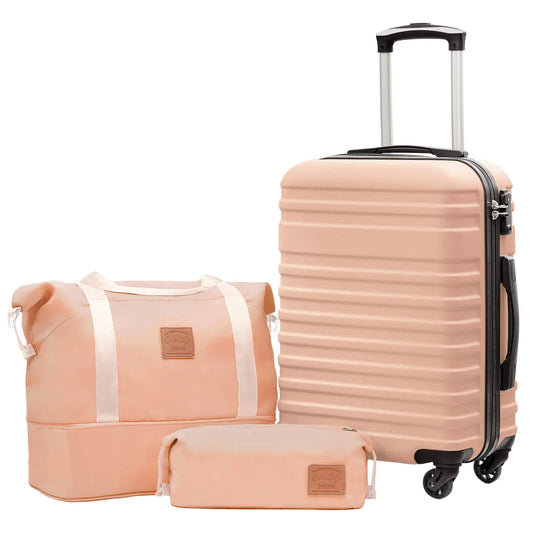 Coolife Suitcase Set 3 Piece Luggage Set Carry On Hardside Luggage with TSA Lock Spinner Wheels (Pink, 3 piece set (DB/TB/20)) Pink 3 piece set (DB/TB/20)