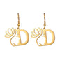 Lotus Letter Pendant Earrings A- Z Initial Stainless Steel Women's Earrings