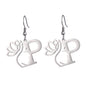 Lotus Letter Pendant Earrings A- Z Initial Stainless Steel Women's Earrings