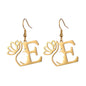 Lotus Letter Pendant Earrings A- Z Initial Stainless Steel Women's Earrings