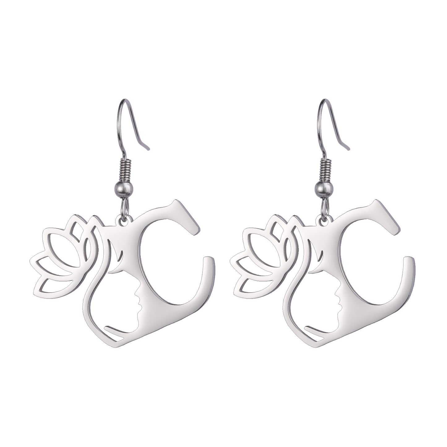Lotus Letter Pendant Earrings A- Z Initial Stainless Steel Women's Earrings