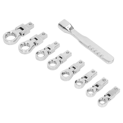 9Pcs Interchangeable Ratchet Wrench Chromium Vanadium Steel Box Wrench Set for Automotive Industrial